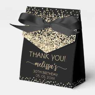 Gold Glitter Monogram Black Birthday Thank You Favor Box