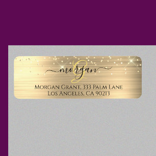 Gold Glitter & Monogram, Black Script Name, Vs 2