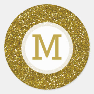 Gold Glitter Monogram Initial Classic Round Sticker