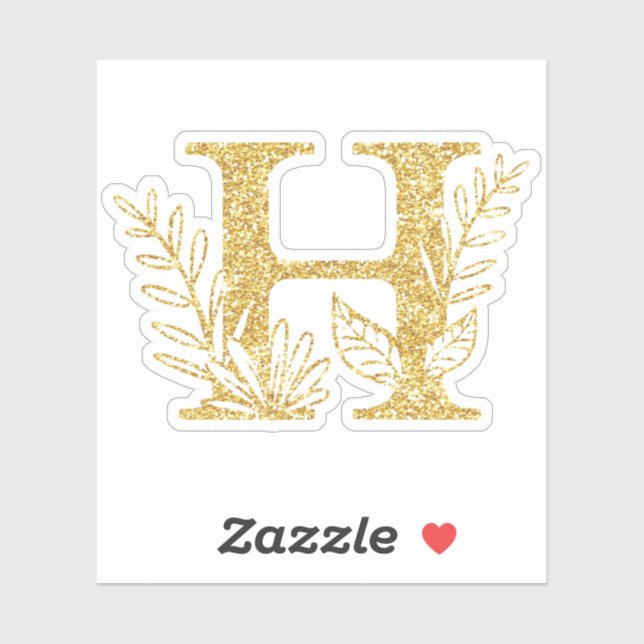 Gold Glitter Monogram Initial H Floral  (Sheet)