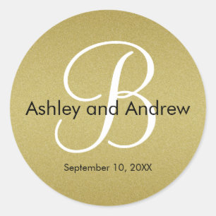 Gold Glitter Monogram Personalized Wedding Sticker