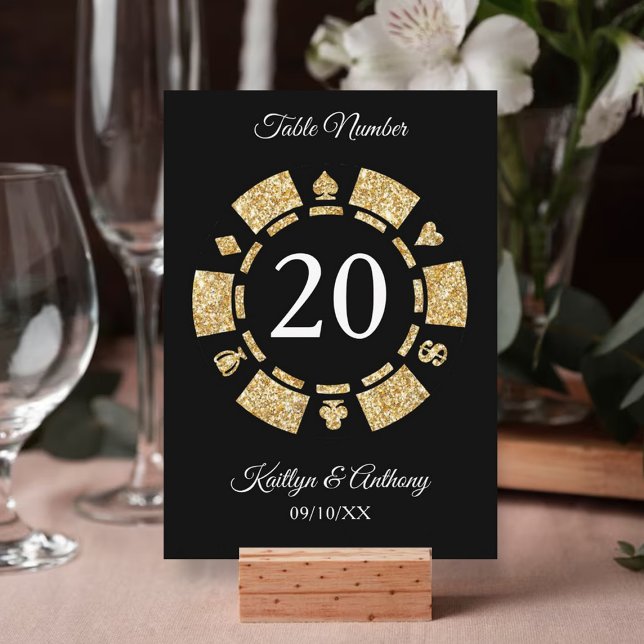Gold Glitter Monogram Poker Chip Casino Wedding Invitation (Creator Uploaded)