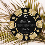 Gold Glitter Monogram Poker Chip Casino Wedding Thank You Card<br><div class="desc">Say thank you in style with these trendy casino wedding thank you cards. The template photo & wording is easy to personalize and your family and friends will be thrilled when they receive these fabulous thank yous.</div>