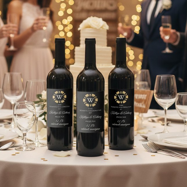 Gold Glitter Monogram Poker Chip Casino Wedding Wine Label (Creator Uploaded)