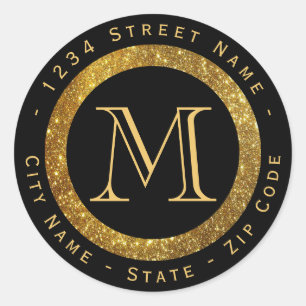 Gold Glitter Monogram Return Address Label