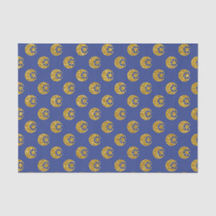 Gold Glitter Moon and Stars on Blue Tissue Paper
