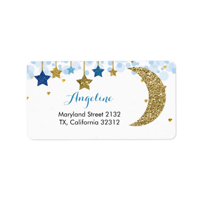 Gold glitter moon Modern Address Label (Front)
