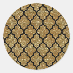 Gold Glitter Moroccan Quatrefoil Pattern Classic Round Sticker