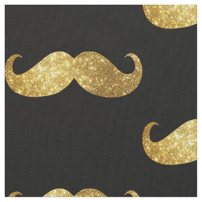 Gold Glitter Moustache Fabric (Close Up)