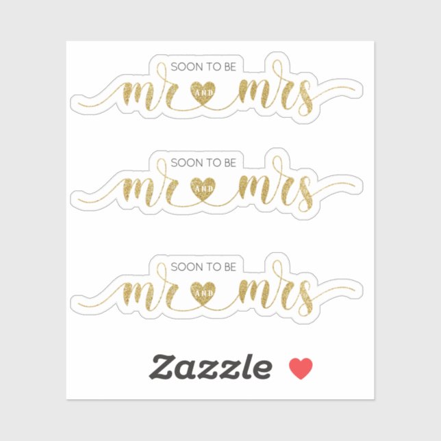 Gold glitter Mr and Mrs Wedding Shower Sticker (Sheet)