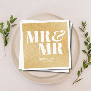 Gold Glitter Mr & Mr Personalized Wedding Napkins