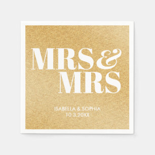 Gold Glitter Mrs & Mrs Bride Personalized Wedding Napkin