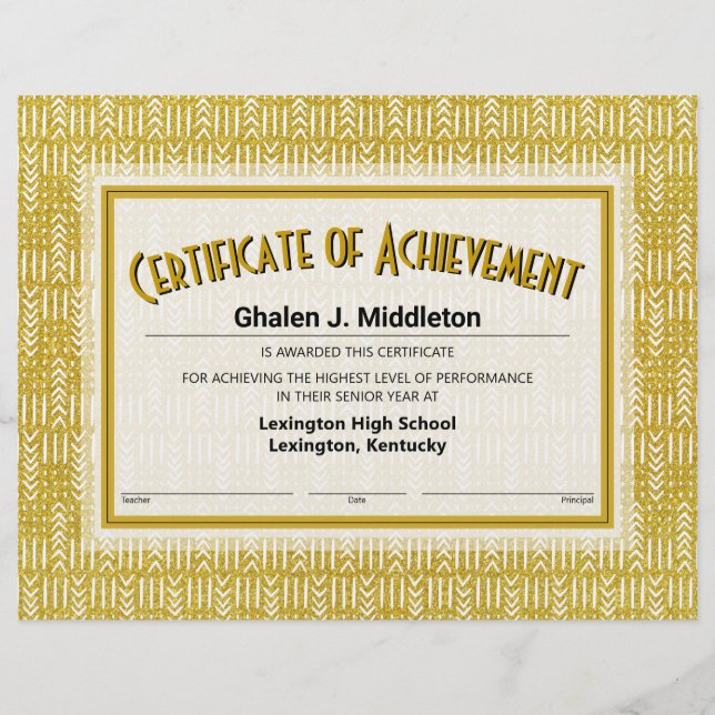 Gold Glitter Mud Cloth Certificate of Achievement (Front)
