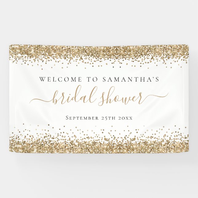Gold Glitter Name Date Welcome to Bridal Shower Banner (Horizontal)