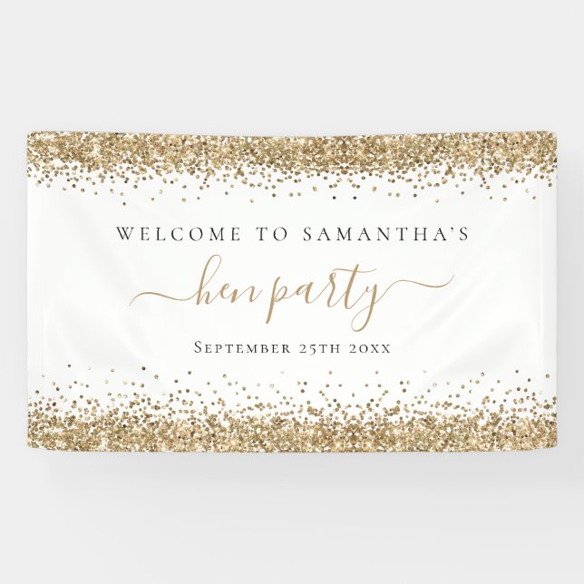 Gold Glitter Name Date Welcome to Hen Party Banner (Horizontal)