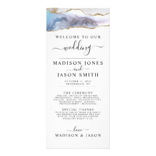Gold Glitter & Navy Blue Agate Wedding Program