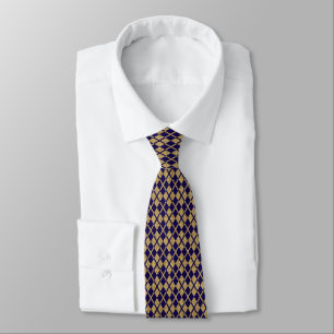 Gold Glitter Navy Blue Elegant Diamond Pattern Tie