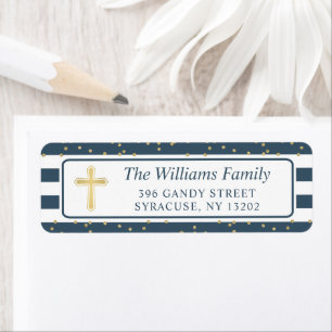 Gold Glitter Navy Blue Religious Return Address