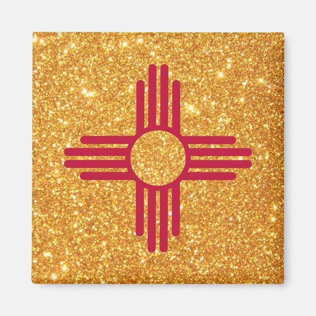 Gold Glitter New Mexico Flag Magnet (Front)