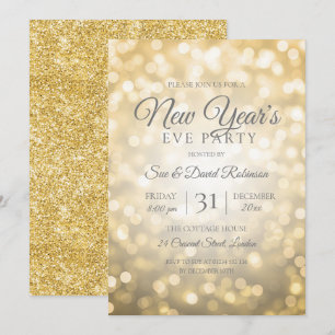 Gold Glitter New Years Eve Party Lights Invitation