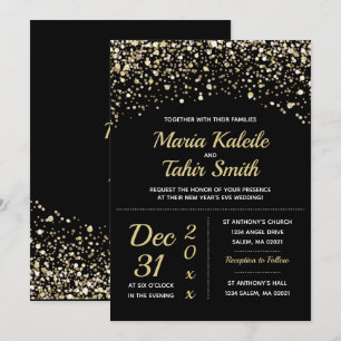 Gold Glitter New Year's Eve Wedding Invitation