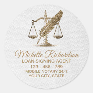 Gold Glitter Notary Loan Signing Agent Custom      Classic Round Sticker