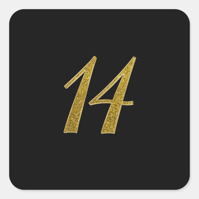 Gold Glitter Number 14 Square Sticker (Front)