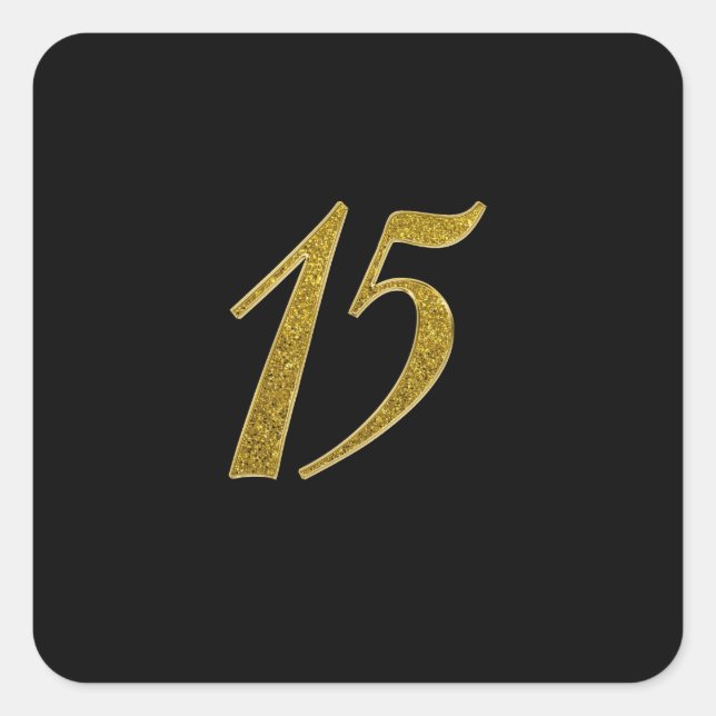 Gold Glitter Number 15 Square Sticker (Front)