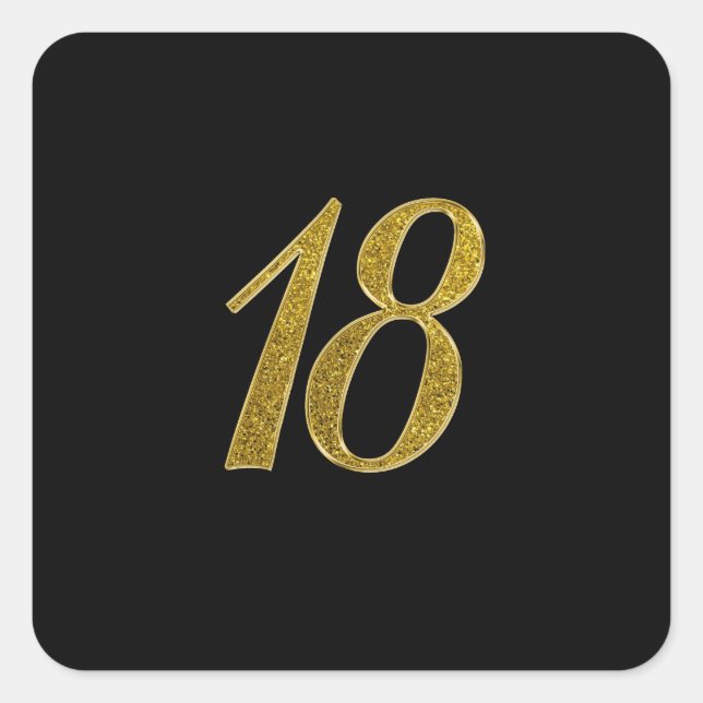 Gold Glitter Number 18 Square Sticker (Front)