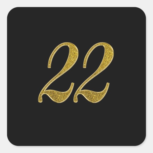 Gold Glitter Number 22 Square Sticker (Front)