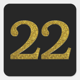 Gold Glitter Number 22 Wide Font Square Sticker