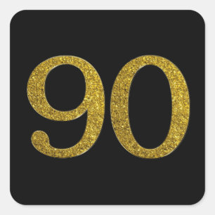 Gold Glitter Number 90 Wide Font Square Sticker