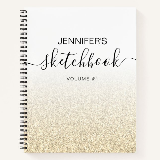 Gold Glitter Ombre Sketchbook Name Notebook (Front)