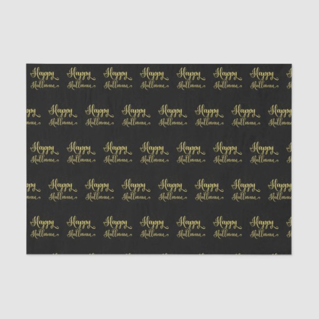 Gold Glitter On Black Happy Halloween Tissue Paper (Front)