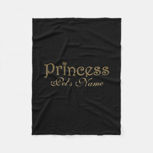 Gold Glitter on Black Personalized Princess Pet Fleece Blanket