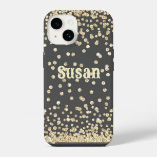 Gold Glitter on Grey Personalized Name  iPhone 14 Case