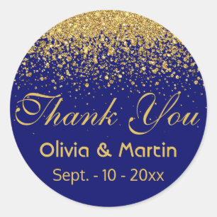 Gold Glitter on Royal Blue Classic Round Sticker