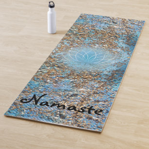 Gold Glitter on Turquoise Lotus Yoga Mat