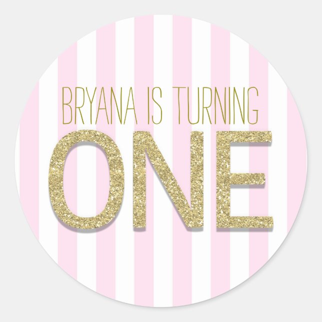 Gold Glitter ONE 1st Birthday Party Favour Sticker (Front)