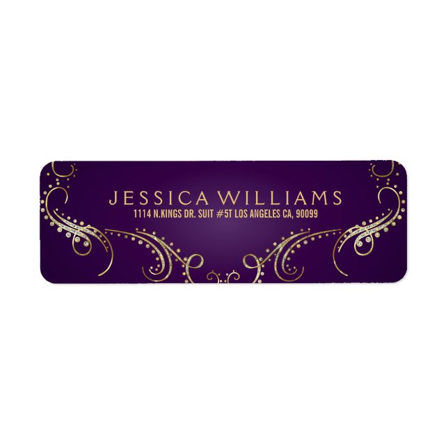 Gold Glitter Ornate Floral Frame On Purple (Front)