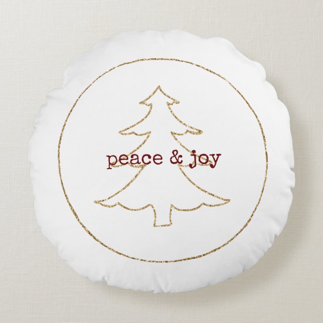 Gold Glitter Outline Christmas Tree Round Pillow (Front)