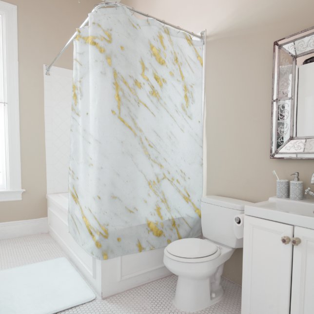 Gold Glitter Over White Marble Stone (In Situ)