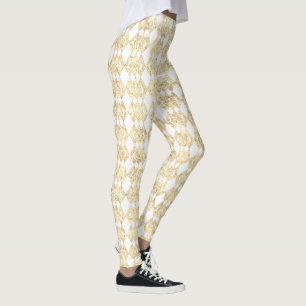 Gold Glitter Overlap Diamond Pattern Leggings