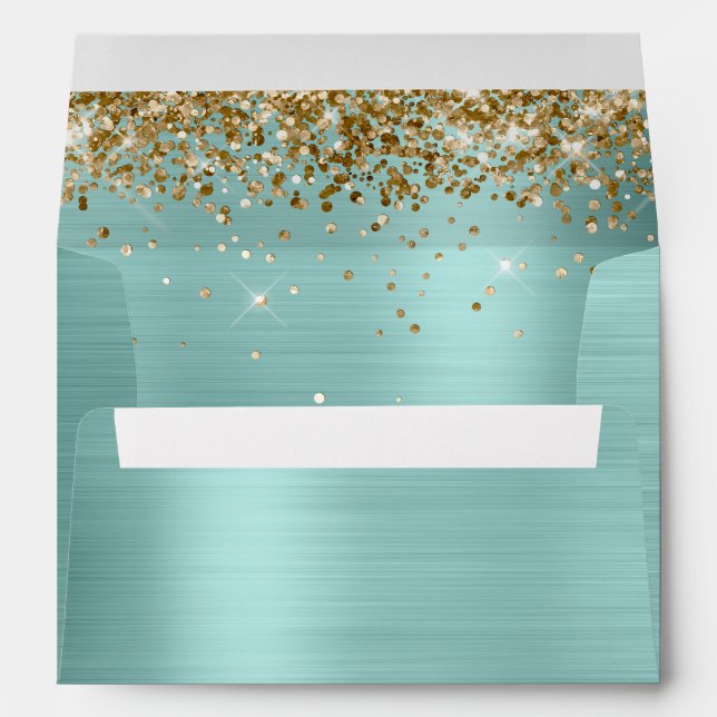 Gold Glitter Pale Turquoise Foil Envelope (Back (Bottom))