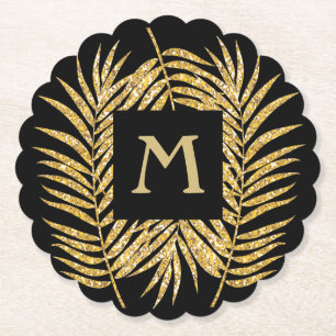 Gold Glitter Palm Fronds Paper Coaster
