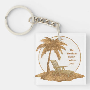 Gold Glitter Palm Tree with Custom Text Keychain