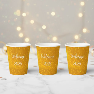 Gold Glitter Paper Cups for New Year's Celebration