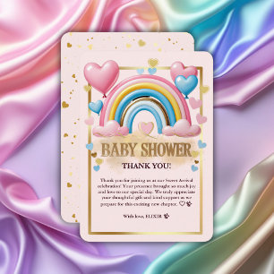 Gold Glitter Pastel Hearts and Rainbow Baby Shower Thank You Card