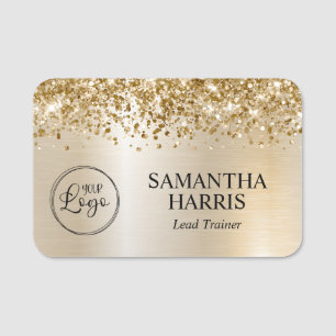 Gold Glitter Pastel Pearl Glam Logo Name Tag