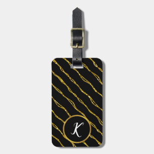 Gold Glitter Pattern and Black Luggage Tag